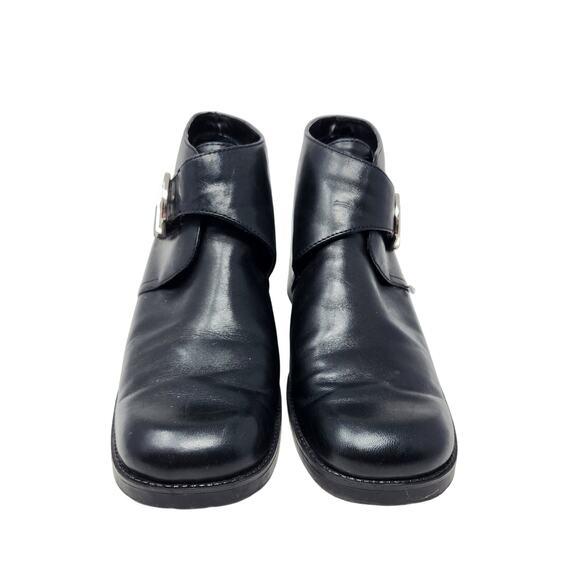 White Mountain Black Leather Buckle Square Toe Ankle Sandra Boots Size 8.5 - Picture 5 of 9